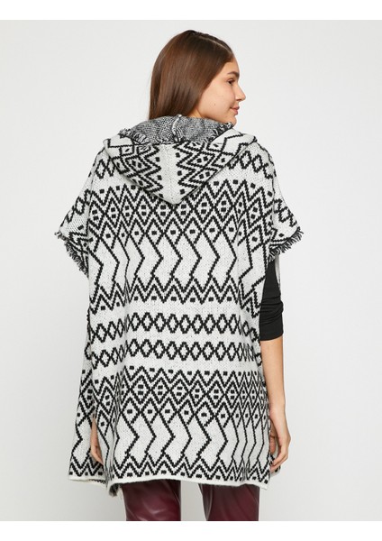 Örgü Panço Etnik Desenli Kapüşon Detaylı fırsatları