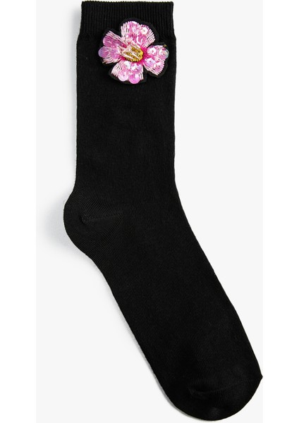 Basic Çiçekli Soket Çorap İşleme Detaylı