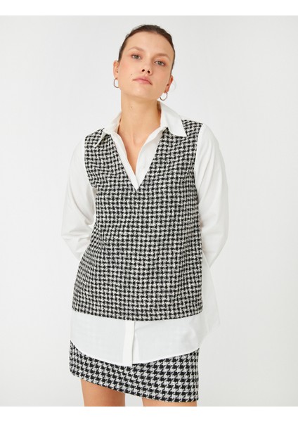 Tüvit Süveter Görünümlü Oversize Gömlek Pamuklu