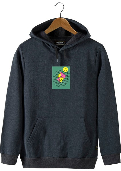 Erkek Antrasit Önü Smiley Baskılı Kapüşonlu Sweatshirt 22K-5200322-4