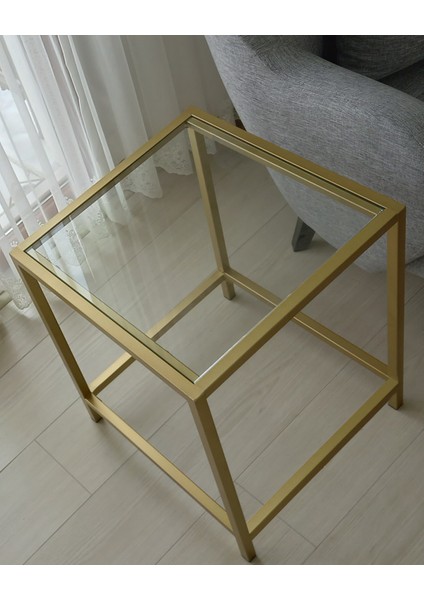 Yan Sehpa Kare 45*45 Gold Renk Temperli Cam
