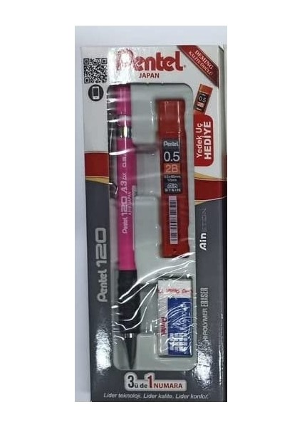 A315-3AS 120A3 (0.5mm) 3'lü Okul Seti - (Kalem+Silgi+Hediye Min, Pembe