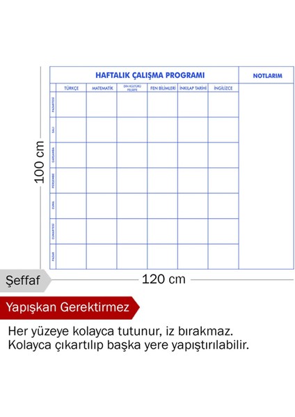 Ortaokul Için Haftalık Planlayıcı - Elektrostatik Özellikle Yapışkansız Tutunan Akıllı Kağıt Pano