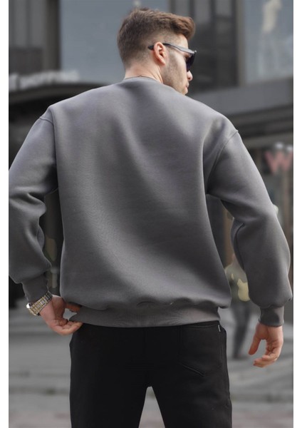 Füme Bisiklet Yaka Oversize Şardonlu Basic Erkek Sweatshirt 6048 fiyatları