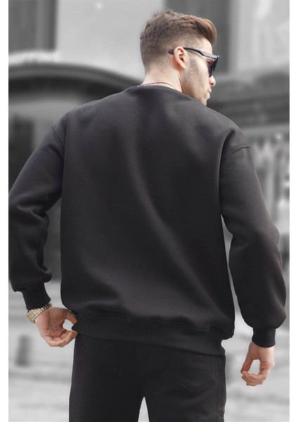 Siyah Bisiklet Yaka Oversize Şardonlu Basic Erkek Sweatshirt 6048 fiyatları
