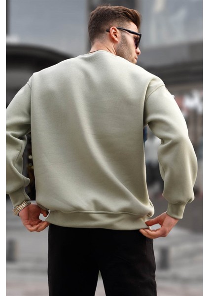 Mint Yeşili Bisiklet Yaka Oversize Şardonlu Basic Erkek Sweatshirt 6048 fiyatları