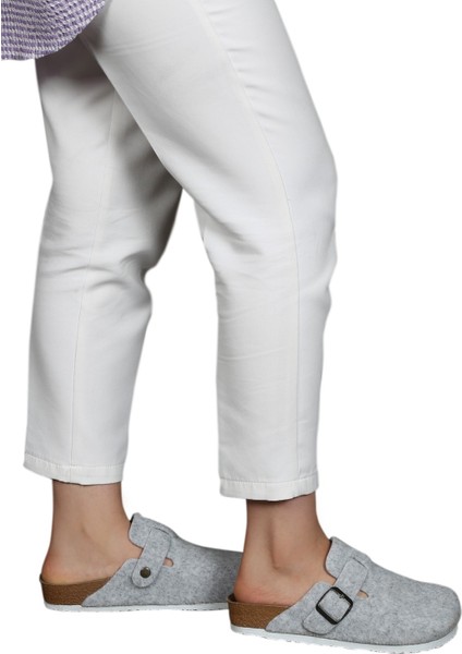 Hogus Ithal Unisex Kışlık Önü Kapalı Keçeli Günlük Sabo Ev Terliği Misafir Ev Terliği Açık Gri