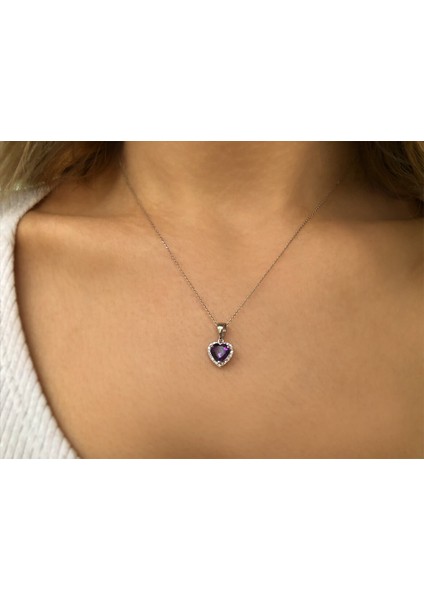 Pırlanta ve Kalp Kesim Ametist Taşlı Kolye 0404P0143