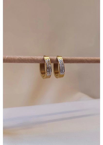 Taşlı Oval Küpe | Çelik