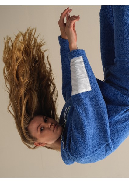 Kadın Mavi Oversize Polar Sweatmont