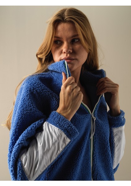 Kadın Mavi Oversize Polar Sweatmont modelleri