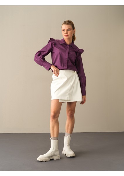 Kadın Ekru Regular Fit Deri Görünümlü Etek fiyatları