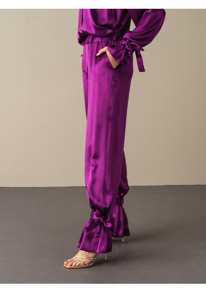 Kadın Mor Regular Fit Saten Pantolon fiyatları