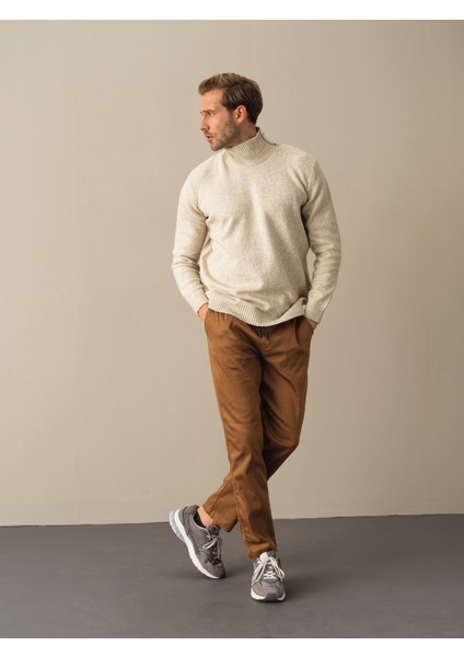 Erkek Ekru Yarım Balıkçı Yaka Regular Fit Kazak fiyatları