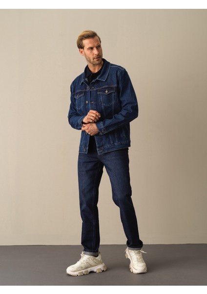 Erkek Mavi Regular Fit Denim Ceket