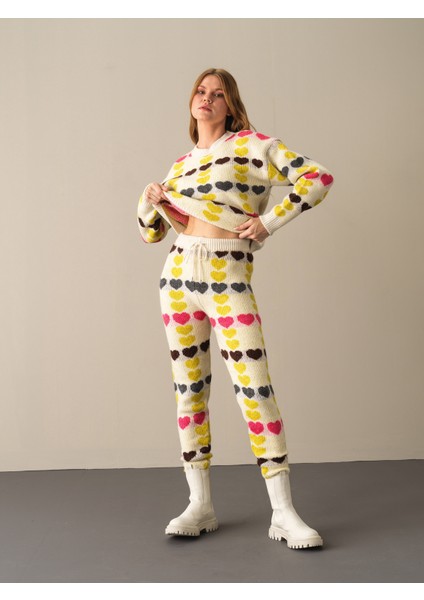 Kadın Sarı Regular Fit Triko Pantolon