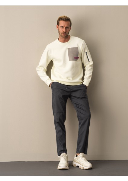Erkek Ekru Regular Fit Baskılı Sweatshirt