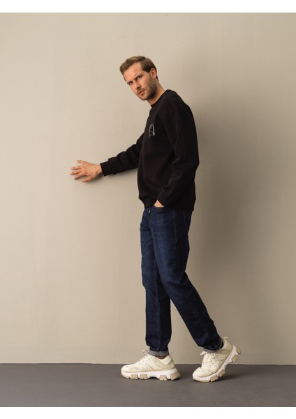 Erkek Siyah Oversize Baskılı Sweatshirt