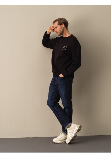 Erkek Siyah Oversize Baskılı Sweatshirt modelleri