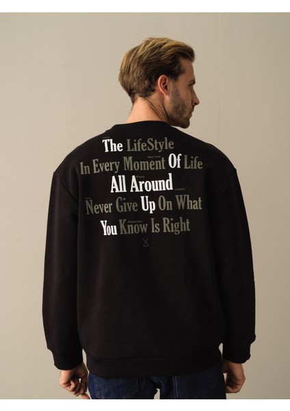 Erkek Siyah Oversize Baskılı Sweatshirt fırsatları