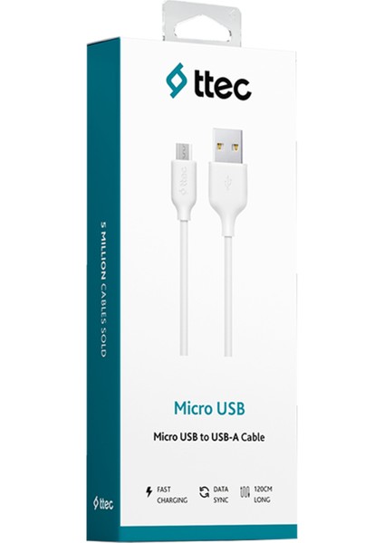 Ttec Micro-Usb 2A 120 cm Android Kopmaz Hızlı Şarj ve Senkronizasyon Kablosu