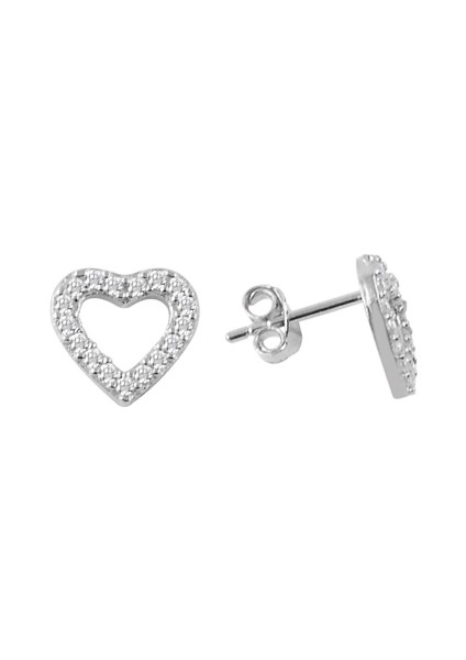 Taşlı Gümüş Kalp Küpe