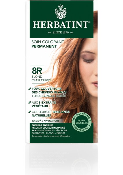 Kalıcı Bitkisel Saç Bakım Boyası Light Copper Blonde 8R Açık Bakır Sarı 150 ML