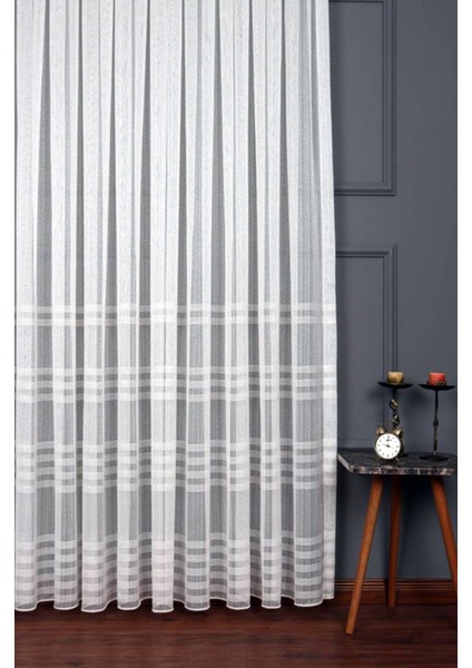 Taç Enine Çizgili Kullanıma Hazır 1/2,5 Normal Pile Tül Perde Tek Kanat - Ekru 100 x 260 cm fiyatları