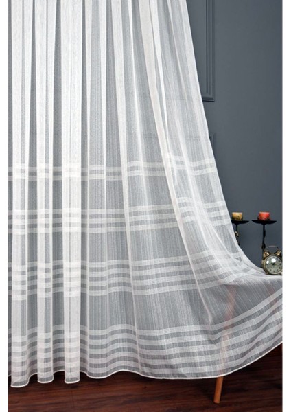 Taç Enine Çizgili Kullanıma Hazır 1/2,5 Normal Pile Tül Perde Tek Kanat - Ekru 100 x 260 cm modelleri