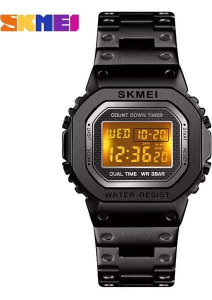 145S Siyah Renk Çelik Kasa Kronometreli Dijital Erkek Kol Saati modelleri