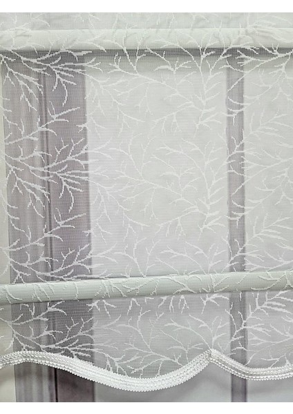 Dal Desenli Çift Mekanizmalı Tül Stor Perde Ekru MT2013 modelleri