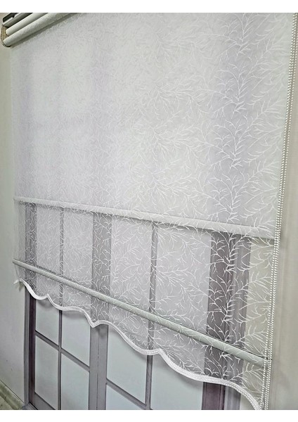 Dal Desenli Çift Mekanizmalı Tül Stor Perde Ekru MT2013 fırsatları