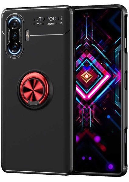 Caseworld Xiaomi Redmi K40 Gaming Kılıf Renkli Yüzüklü Manyetik Silikon Kapak Siyah - Kırmızı