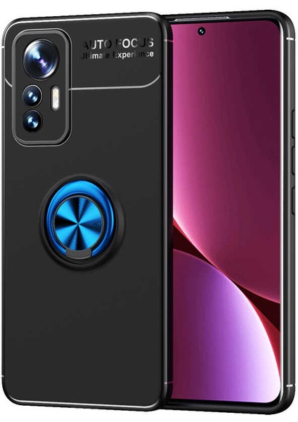 Caseworld Xiaomi Mi 12 Lite Kılıf Renkli Yüzüklü Manyetik Silikon Kapak Siyah - Mavi