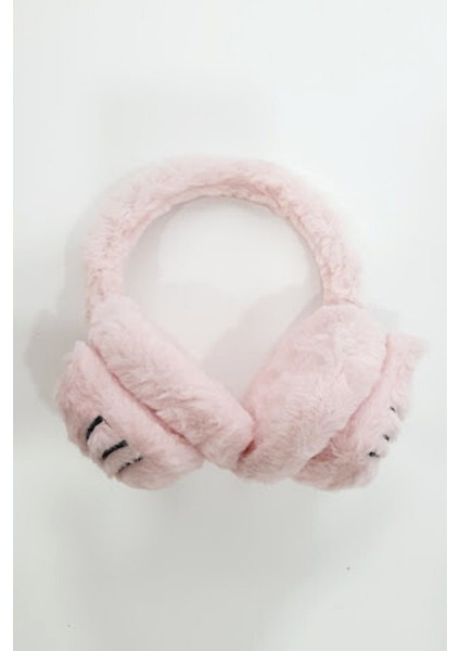 Kedi Peluş Tüylü Soğuktan Koruyucu Kışlık Kulaklık Pembe