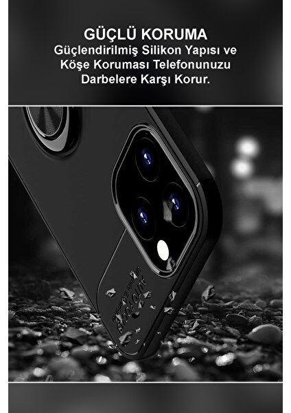 Oppo A76 Kılıf Renkli Yüzüklü Manyetik Silikon Kapak Siyah - Kırmızı