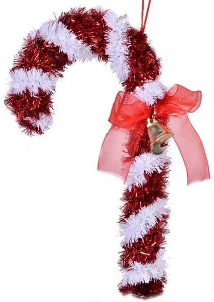 Yılbaşı Çam Ağacı Çanlı Baston Süs 17 cm 1 Adet