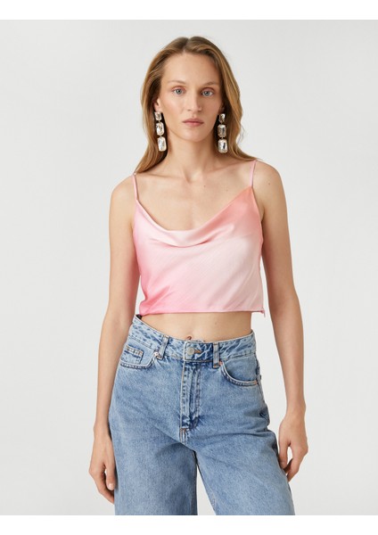 Saten Crop Bluz Askılı Degaje Yaka Renk Geçişli modelleri