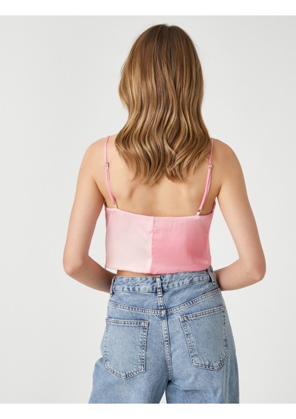 Saten Crop Bluz Askılı Degaje Yaka Renk Geçişli fırsatları