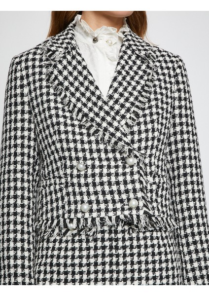 Melis Ağazat XKoton - İnci Düğmeli Kruvaze Tüvit Blazer Ceket indirimleri