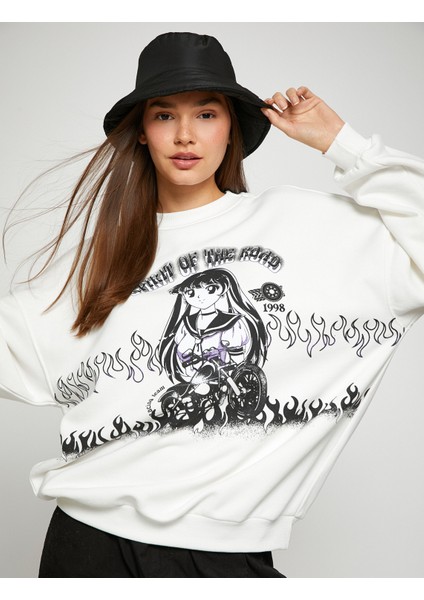 Anime Sweatshirt Oversize Bisiklet Yaka Uzun Kollu