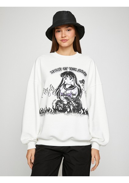 Anime Sweatshirt Oversize Bisiklet Yaka Uzun Kollu