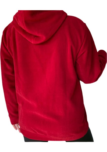 Kadın Kırmızı Fermuarlı Kapüşonlu Cepli Polar Mont fiyatları
