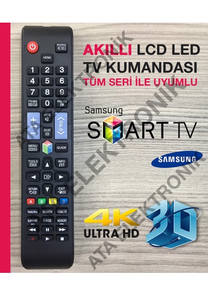 Samsung Uyumlu AA59-00507A AA59-00465A LCD LED Tv Televizyon Kumandası Samsung Tüm Modeller MZ1078 + 2 Pil