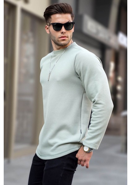 Yeşil Bisiklet Yaka Regular Fit Basic Sweatshirt 6023