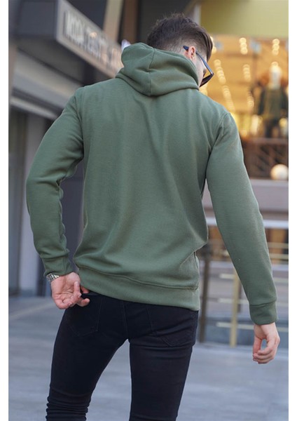 Haki Yeşili Kapüşonlu Basic Sweatshirt 6014