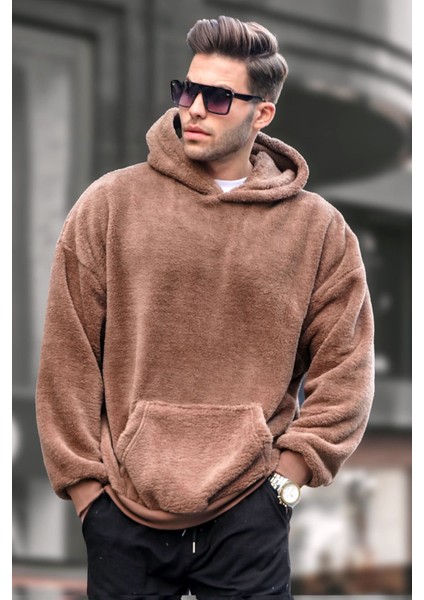Kahverengi Peluş Kapüşonlu Erkek Sweatshirt 6050
