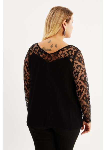 V Yaka Kolları Dantelli Bluz indirimleri