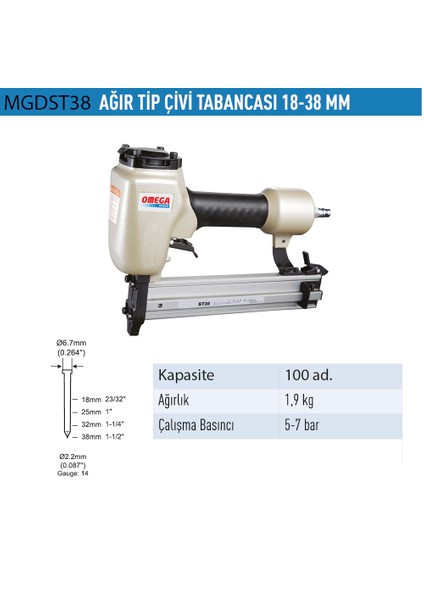MGDST38 Ağır Tip Çivi Tabancası 18-38MM