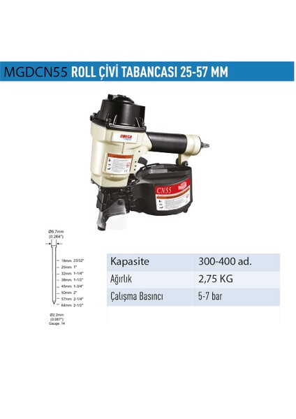 MGDCN55 Roll Çivi Tabancası 25-50MM